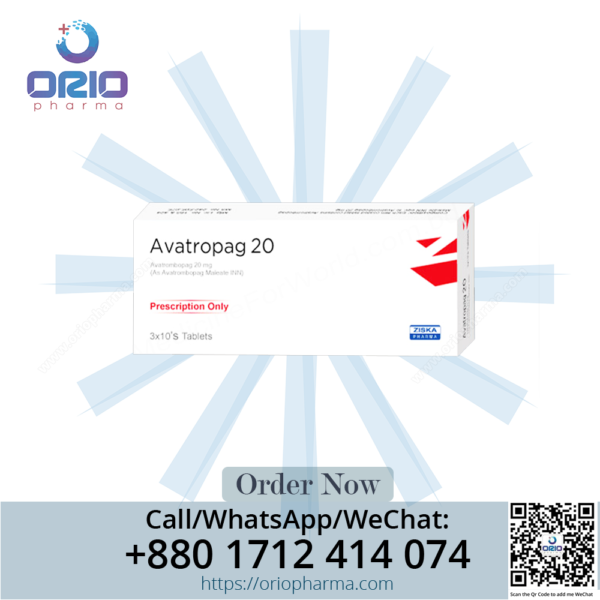 Avatropag 20 mg Avatrombopag Tablets by Drug International for thrombocytopenia treatment Orio Pharma