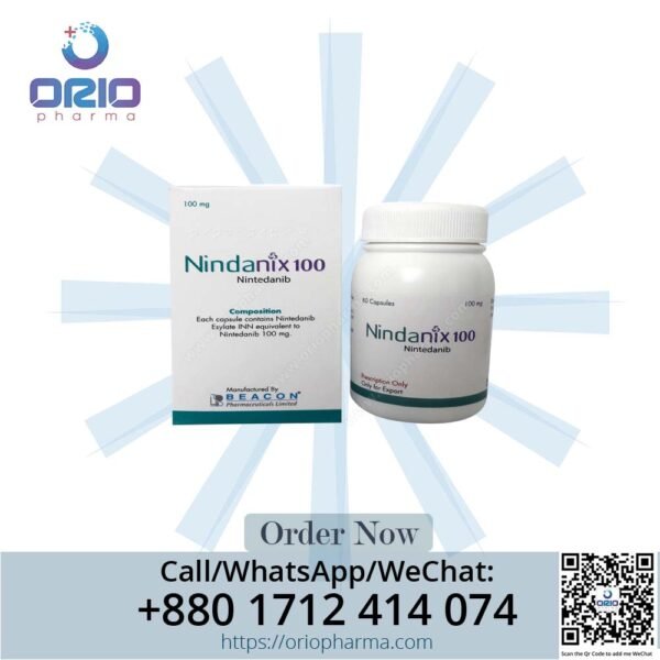 Nindanix 100 mg Nintedanib Capsules by Beacon Pharmaceuticals for pulmonary fibrosis and cancer Orio Pharma