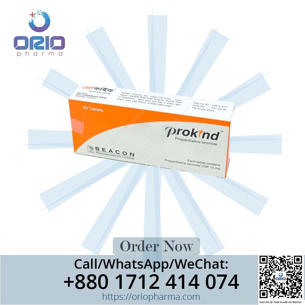 Prokind 15 mg Propantheline Bromide Tablets by Beacon Pharmaceuticals for gastrointestinal treatment Orio Pharma