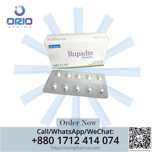 Rupadin 10 mg Rupatadine Tablets by Beacon Pharmaceuticals for allergy and urticaria relief Orio Pharma