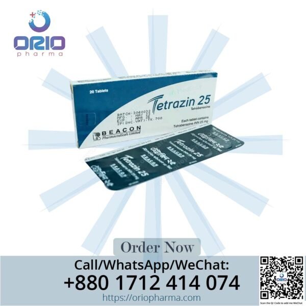 Tetrazine 25 mg Tetrabenazine Tablets by Beacon Pharmaceuticals for movement disorder management Orio Pharma