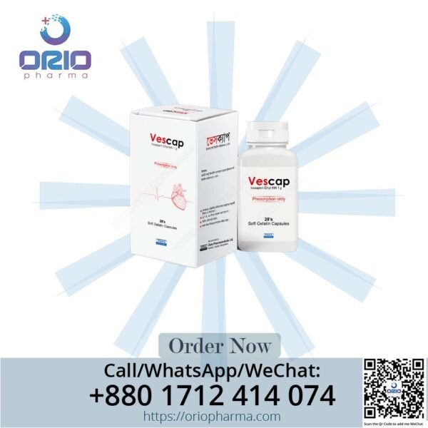 Vescap 1g Icosapent Ethyl Capsules by Ziska Pharmaceuticals for heart health Orio Pharma