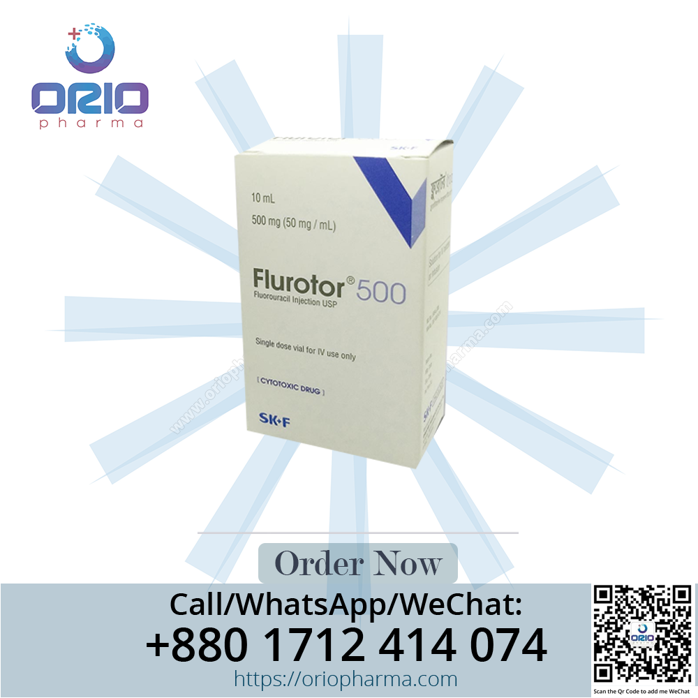 Flurotor 500 mg Fluorouracil Injection vial by Eskayef Pharmaceuticals for comprehensive cancer treatment