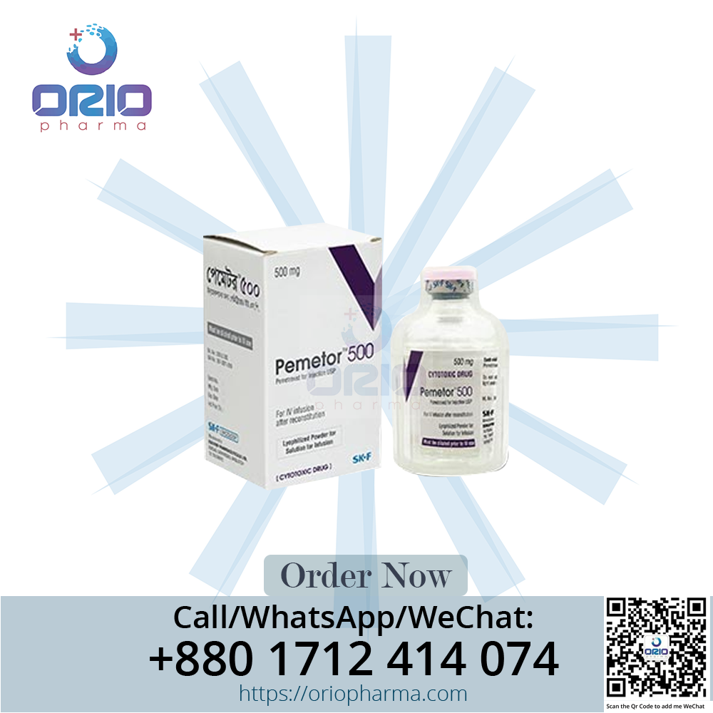 Pemetor 500 mg (Pemetrexed) Injection vial by Eskayef Pharmaceuticals - high-concentration oncology medication for lung cancer and mesothelioma treatment